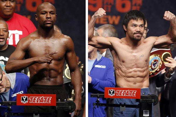 Mayweather, Pacquiao weigh in
