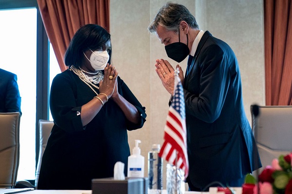 US Secretary Antony J. Blinken and Kenyan Cabinet Secretary of Foreign Affairs Raychelle Omamo at a Joint Press Meeting