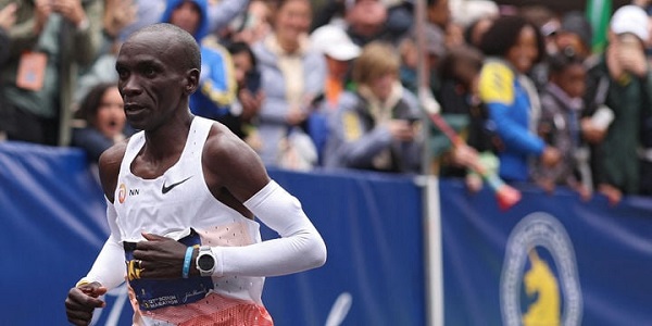 Eliud Kipchoge speaks after finishing sixth in Boston Marathon
